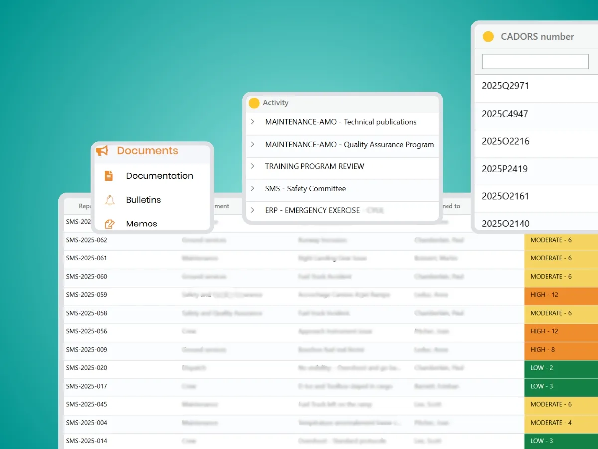 Akila’s intuitive interface showcasing the centralized SMS data dashboard for aviation.