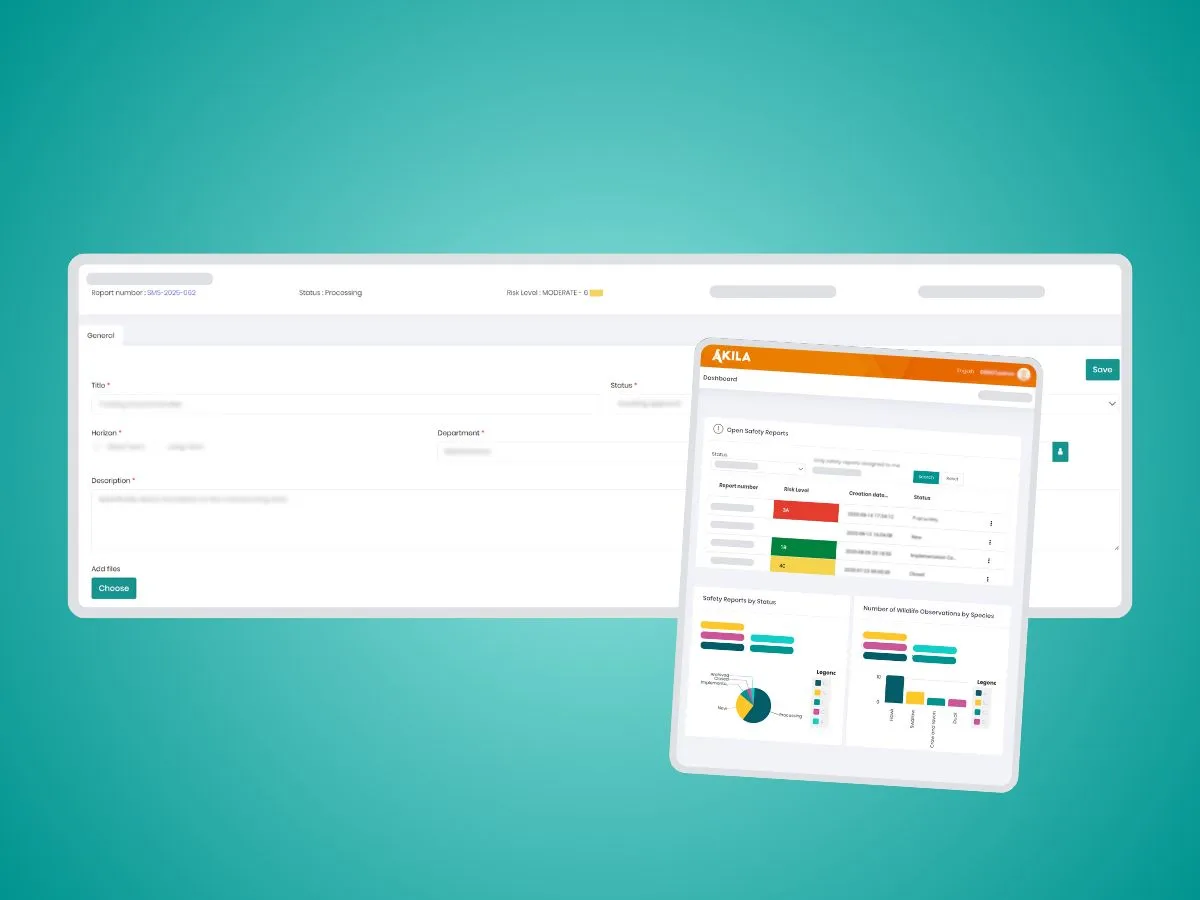 Akila’s intuitive interface showcasing the centralized SMS data dashboard for aviation.